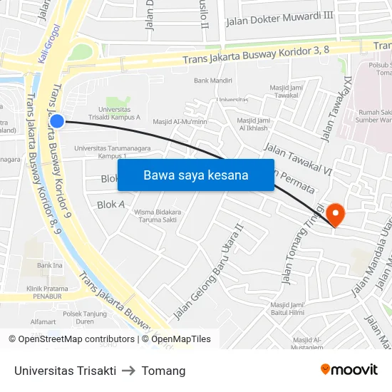 Universitas Trisakti to Tomang map