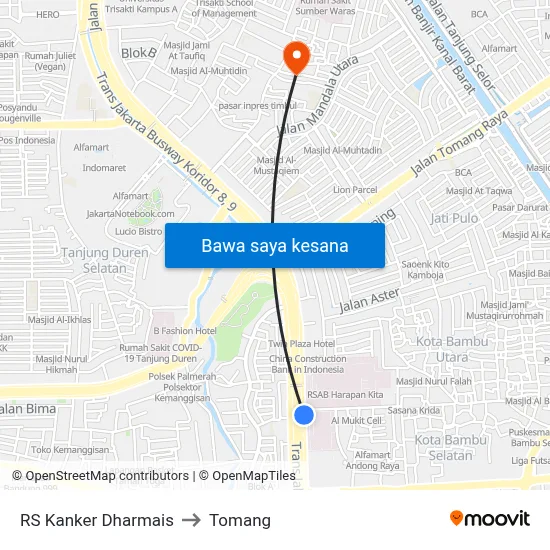 RS Kanker Dharmais to Tomang map