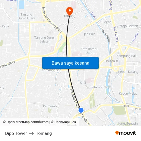 Dipo Tower to Tomang map