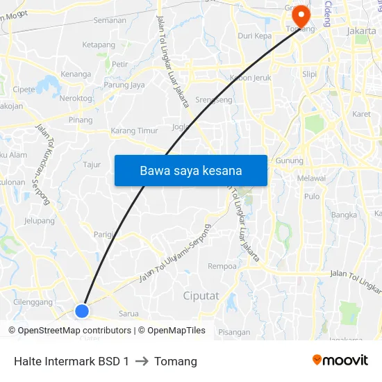 Halte Intermark BSD 1 to Tomang map