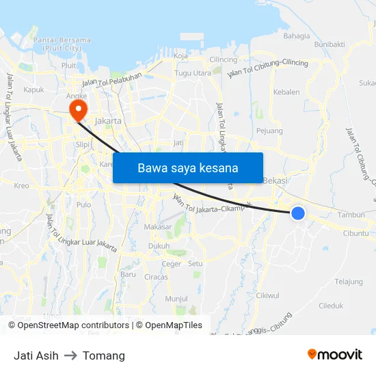 Jati Asih to Tomang map