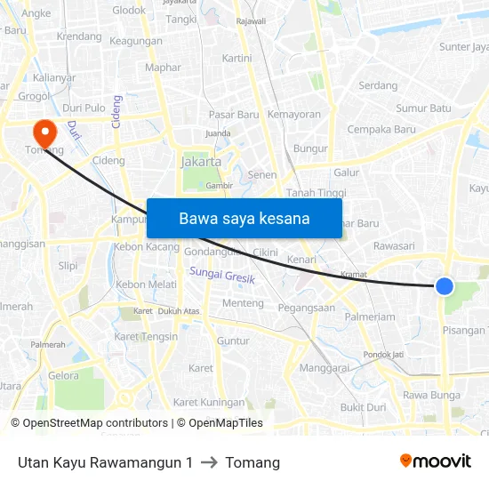 Utan Kayu Rawamangun 1 to Tomang map