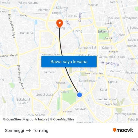 Semanggi to Tomang map