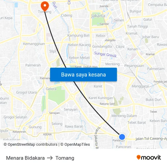 Menara Bidakara to Tomang map