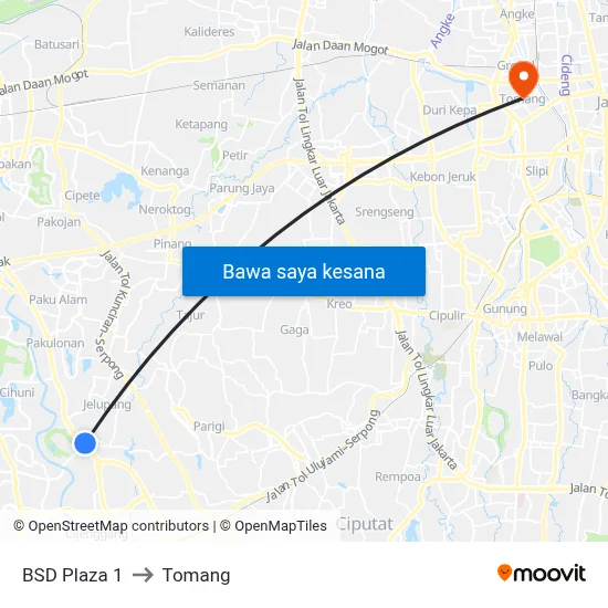BSD Plaza 1 to Tomang map