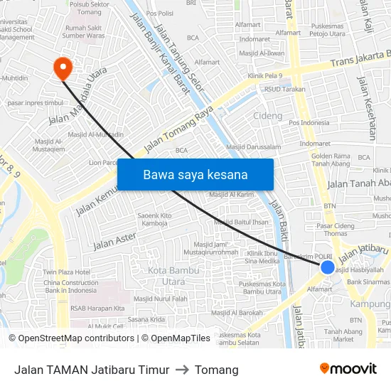 Jalan TAMAN Jatibaru Timur to Tomang map