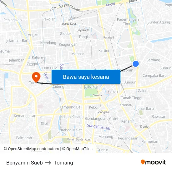 Benyamin Sueb to Tomang map