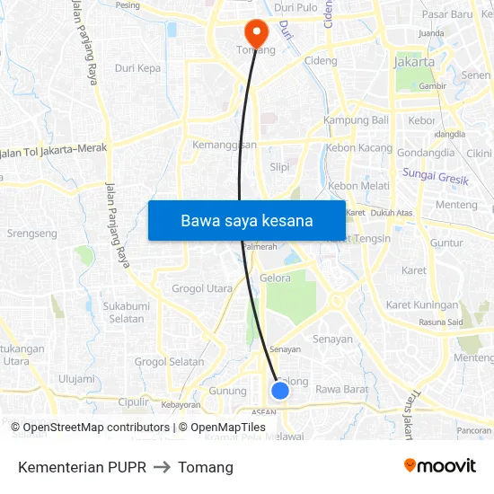 Kementerian PUPR to Tomang map