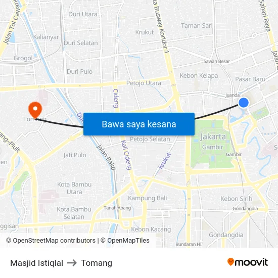 Masjid Istiqlal to Tomang map