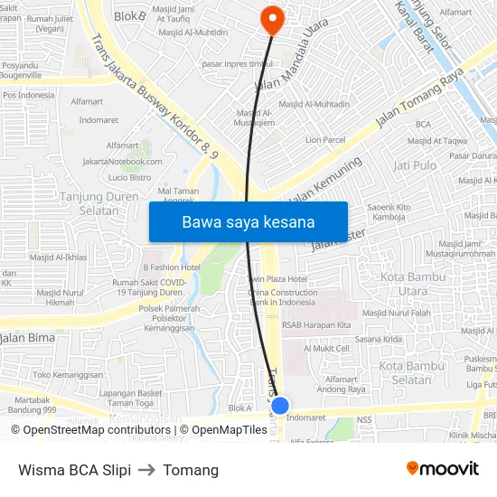 Wisma BCA Slipi to Tomang map