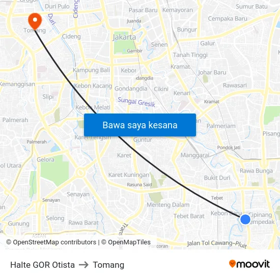 Halte GOR Otista to Tomang map