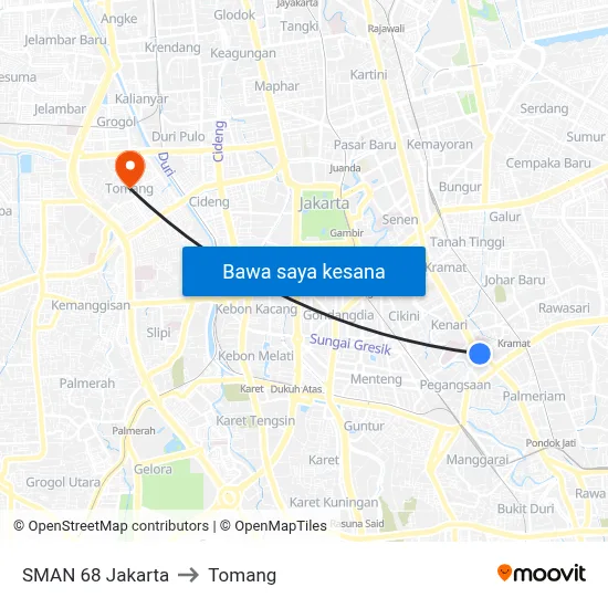 SMAN 68 Jakarta to Tomang map