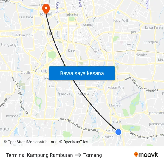 Terminal Kampung Rambutan to Tomang map