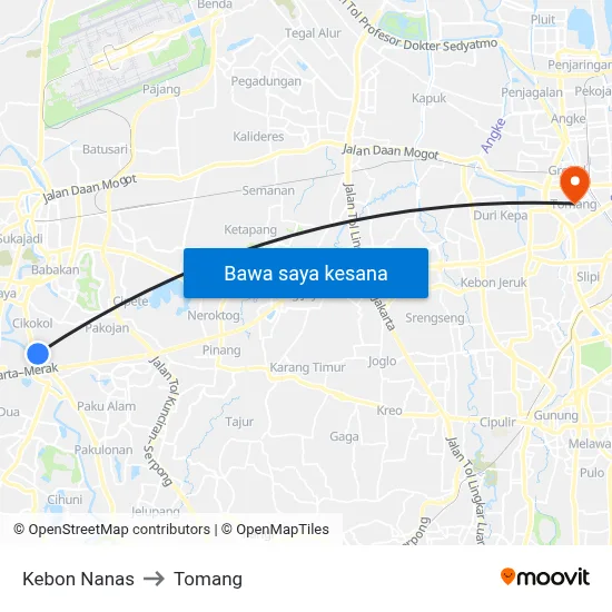 Kebon Nanas to Tomang map