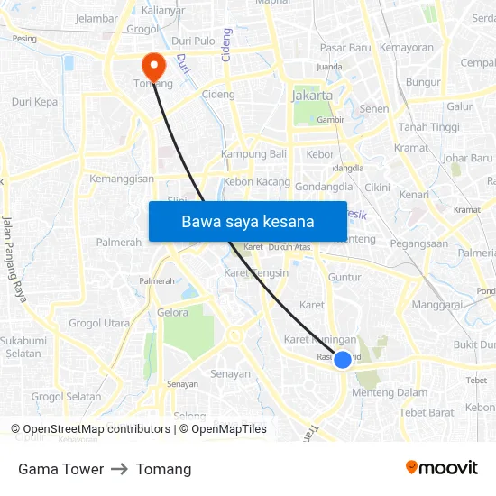 Gama Tower to Tomang map