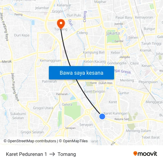 Karet Pedurenan 1 to Tomang map