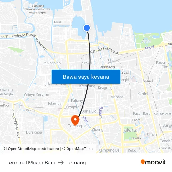 Terminal Muara Baru to Tomang map