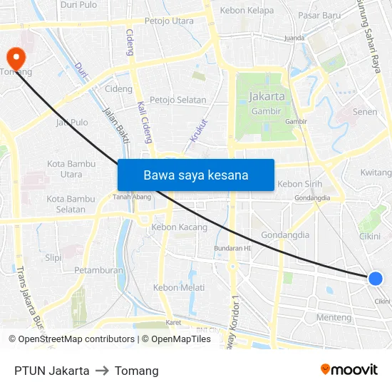 PTUN Jakarta to Tomang map