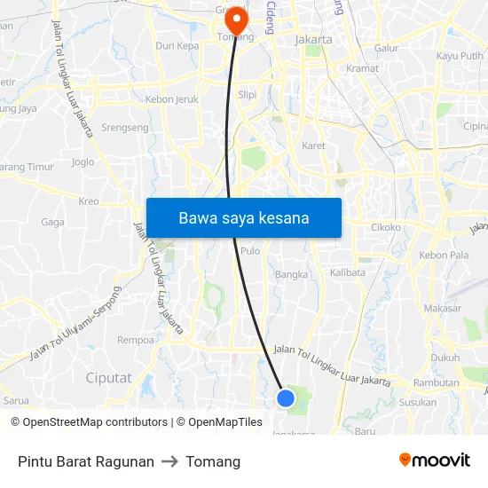 Pintu Barat Ragunan to Tomang map
