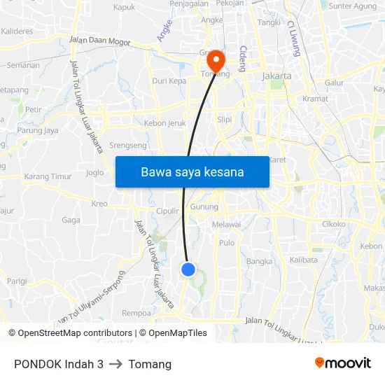 PONDOK Indah 3 to Tomang map