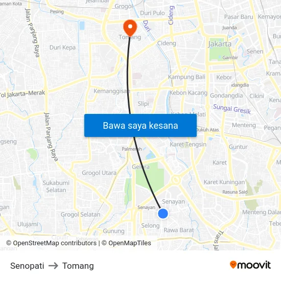 Senopati to Tomang map