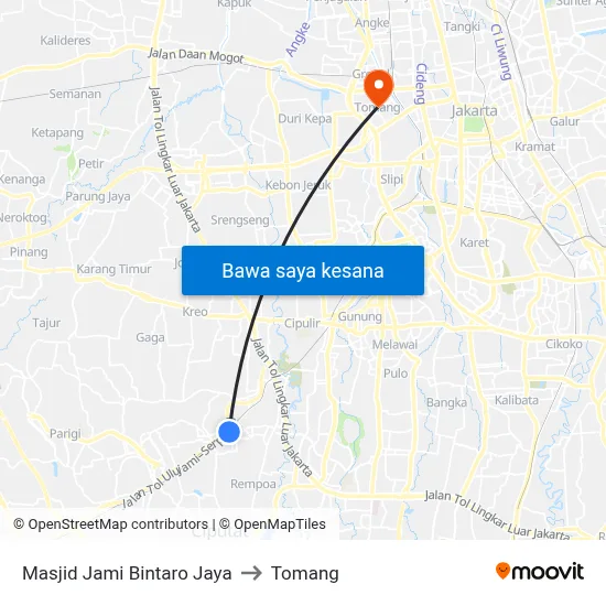 Masjid Jami Bintaro  Jaya to Tomang map