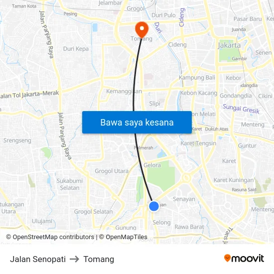 Jalan Senopati to Tomang map