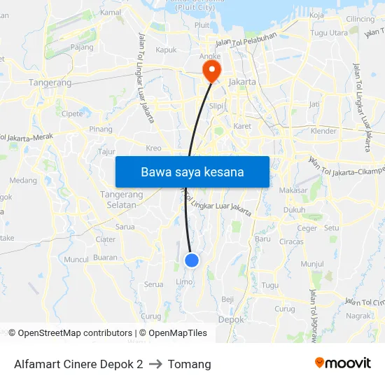 Alfamart Cinere Depok 2 to Tomang map