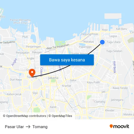 Pasar Ular to Tomang map