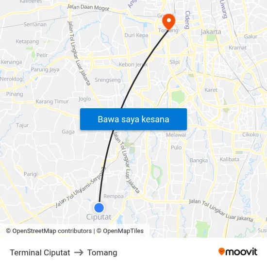 Terminal Ciputat to Tomang map