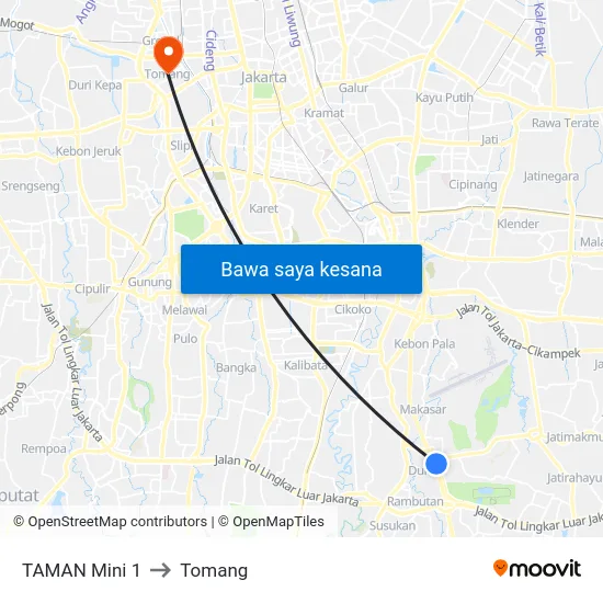 TAMAN Mini 1 to Tomang map