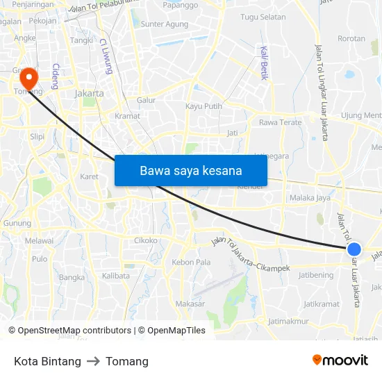 Kota Bintang to Tomang map