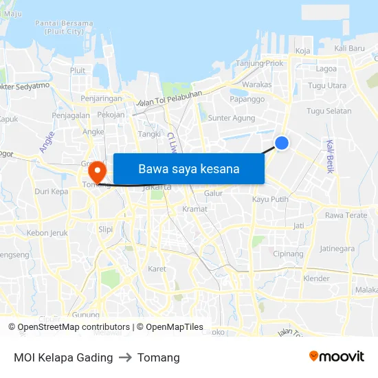 MOI Kelapa Gading to Tomang map