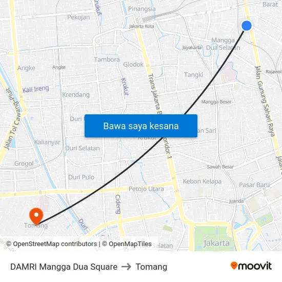 DAMRI Mangga Dua Square to Tomang map