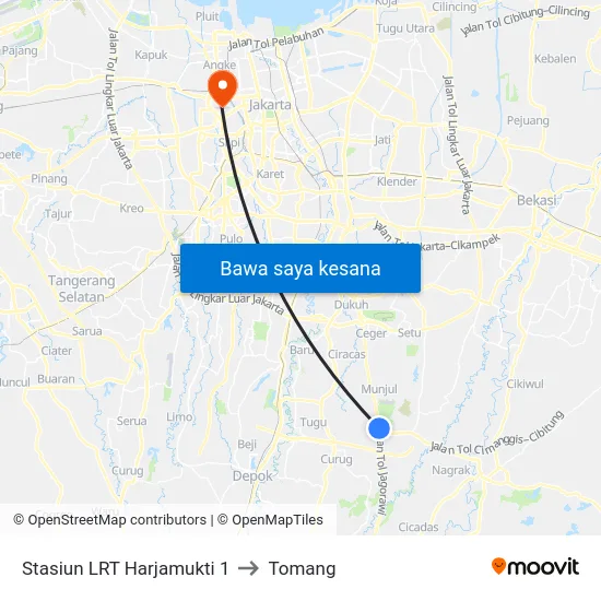 Stasiun LRT Harjamukti 1 to Tomang map