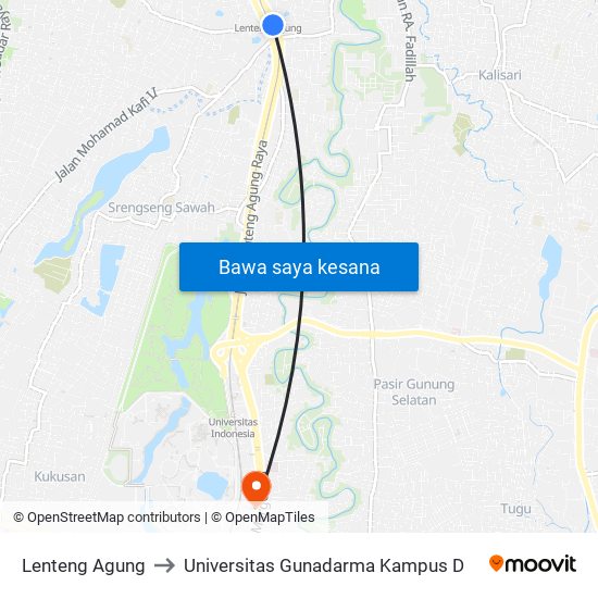 Lenteng Agung to Universitas Gunadarma Kampus D map