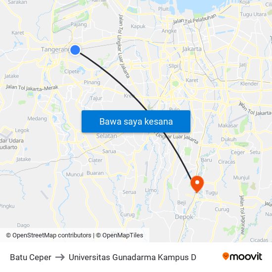 Batu Ceper to Universitas Gunadarma Kampus D map