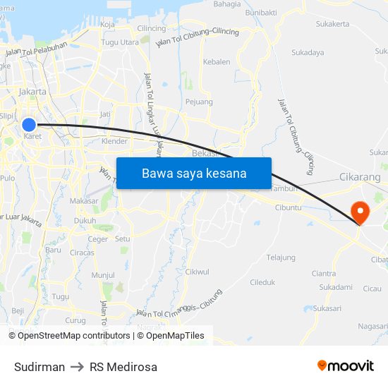 Sudirman to RS Medirosa map