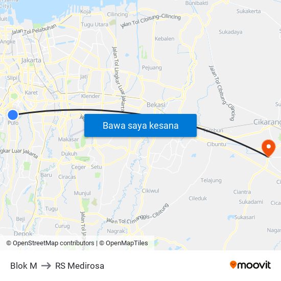 Blok M to RS Medirosa map