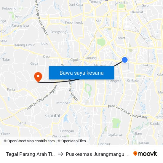 Tegal Parang Arah Timur to Puskesmas Jurangmangu Timur map