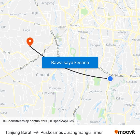 Tanjung Barat to Puskesmas Jurangmangu Timur map