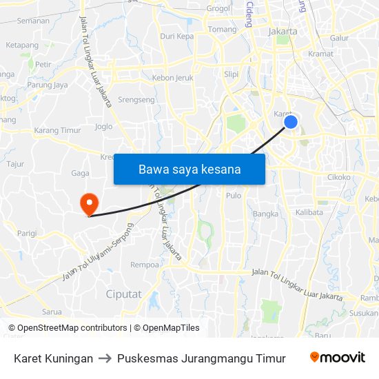 Karet Kuningan to Puskesmas Jurangmangu Timur map