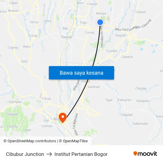 Cibubur Junction to Institut Pertanian Bogor map