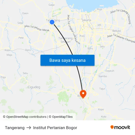 Tangerang to Institut Pertanian Bogor map