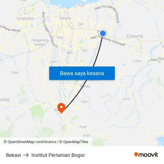 Bekasi to Institut Pertanian Bogor map