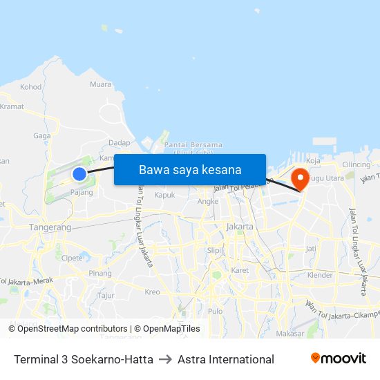 Terminal 3 Soekarno-Hatta to Astra International map