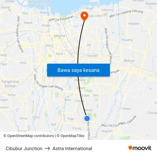 Cibubur Junction to Astra International map