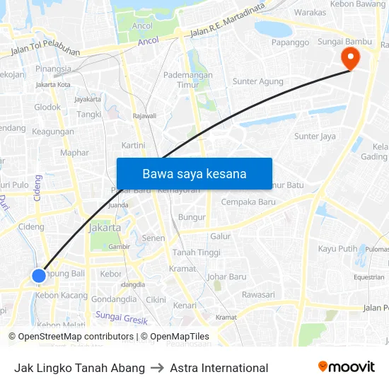 Jak Lingko Tanah Abang to Astra International map