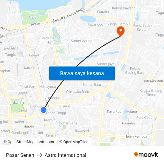 Pasar Senen to Astra International map