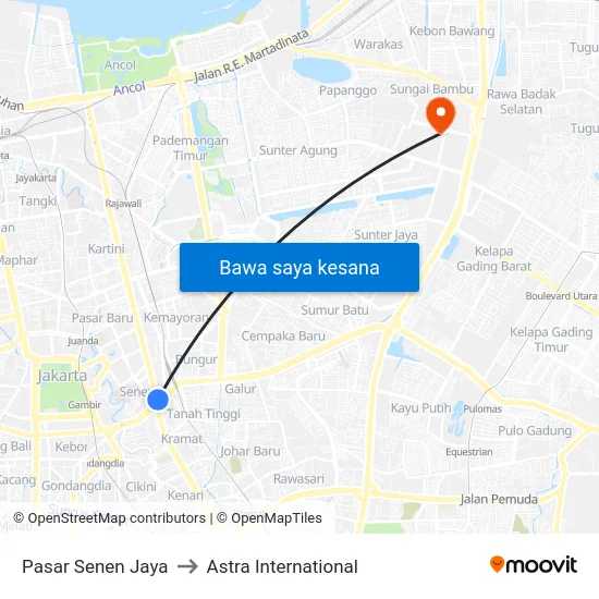 Pasar Senen Jaya to Astra International map